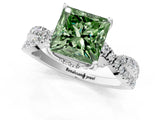 White gold Fancy Green Princess Cut Solitaire Twist Pave Diamond Engagement Ring with Prong Setting_1