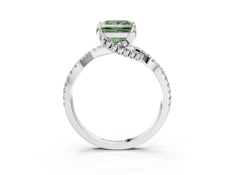 White gold Fancy Green Princess Cut Solitaire Twist Pave Diamond Engagement Ring with Prong Setting_27