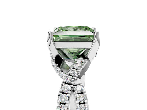White gold Fancy Green Princess Cut Solitaire Twist Pave Diamond Engagement Ring with Prong Setting_29