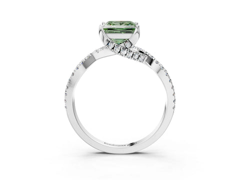 White gold Fancy Green Princess Cut Solitaire Twist Pave Diamond Engagement Ring with Prong Setting_3