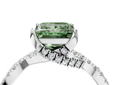 White gold Fancy Green Princess Cut Solitaire Twist Pave Diamond Engagement Ring with Prong Setting_4