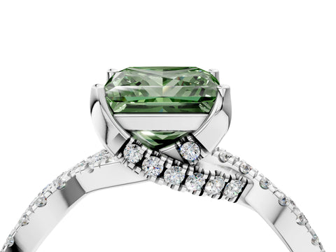 White gold Fancy Green Princess Cut Solitaire Twist Pave Diamond Engagement Ring with Prong Setting_4