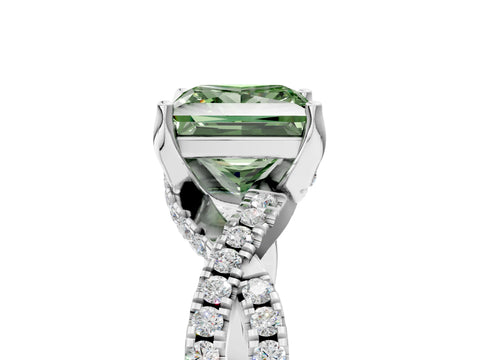 White gold Fancy Green Princess Cut Solitaire Twist Pave Diamond Engagement Ring with Prong Setting_5
