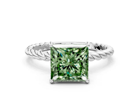 White gold Fancy Green Princess Cut Solitaire Twisted Band 4-Prong Ring_24