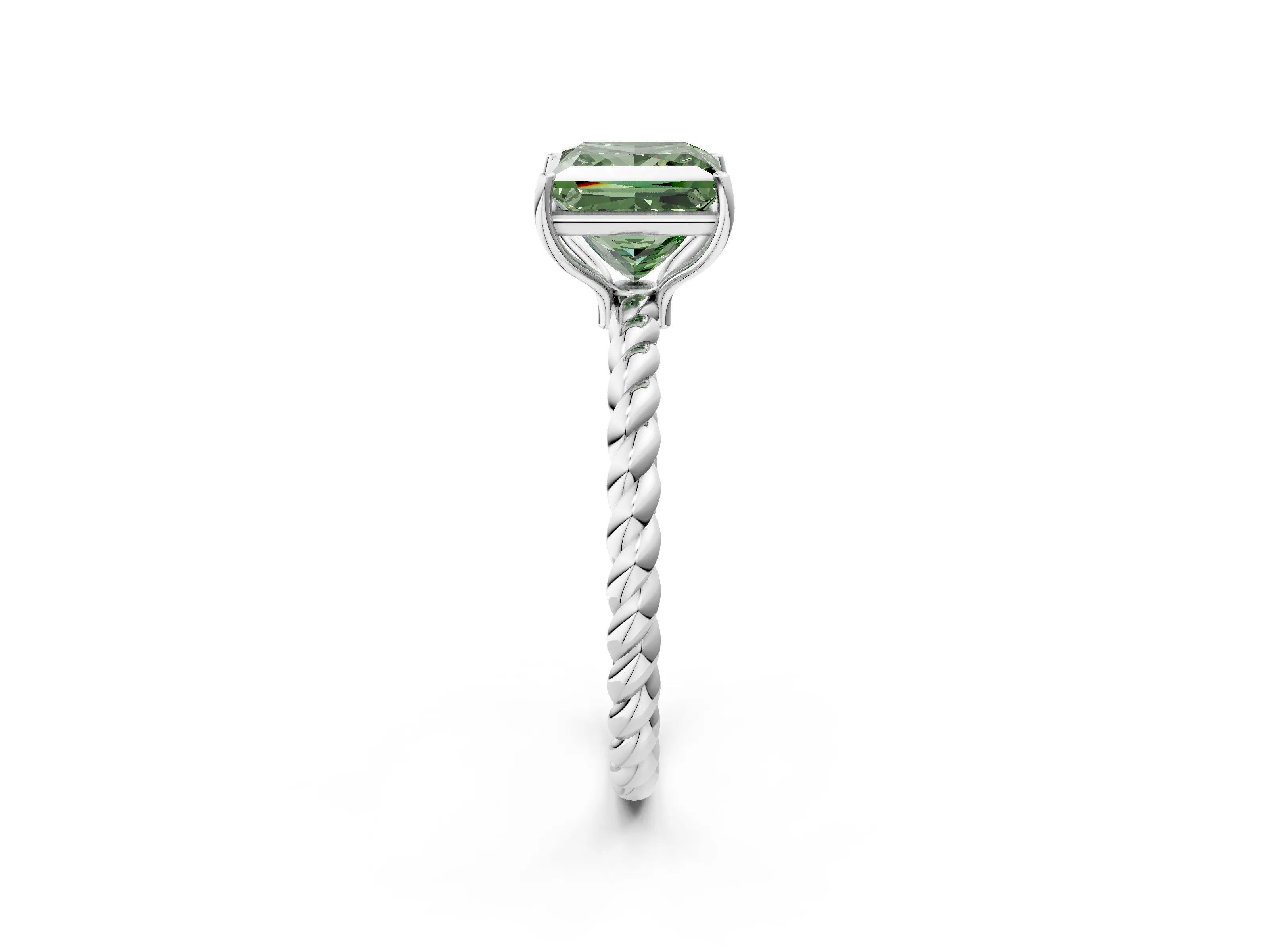 White gold Fancy Green Princess Cut Solitaire Twisted Band 4-Prong Ring_26