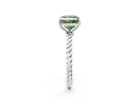 White gold Fancy Green Princess Cut Solitaire Twisted Band 4-Prong Ring_26