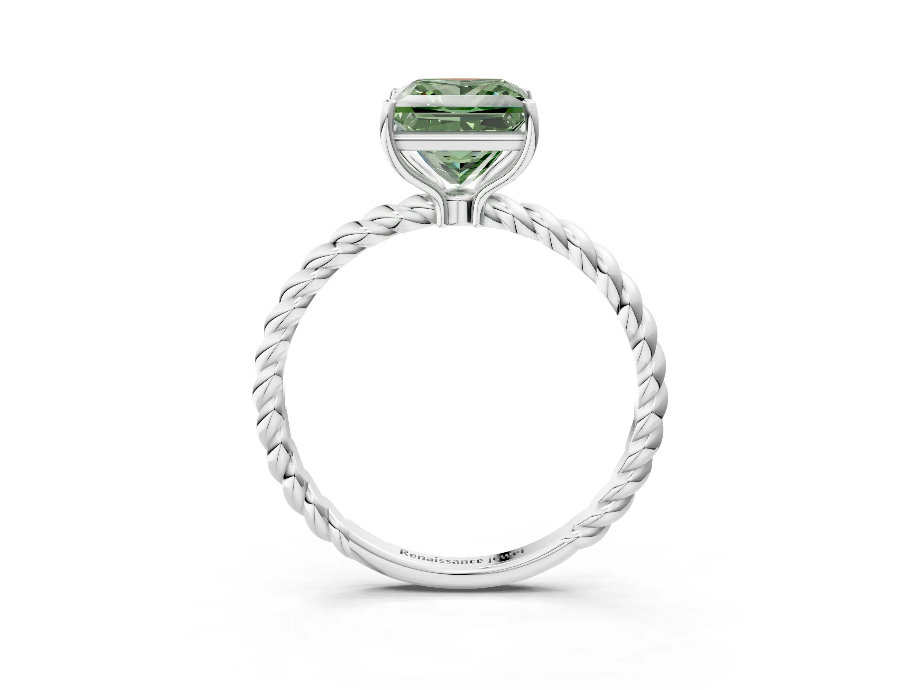 White gold Fancy Green Princess Cut Solitaire Twisted Band 4-Prong Ring_27
