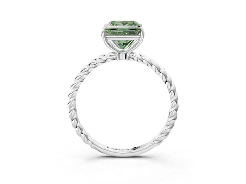 White gold Fancy Green Princess Cut Solitaire Twisted Band 4-Prong Ring_27