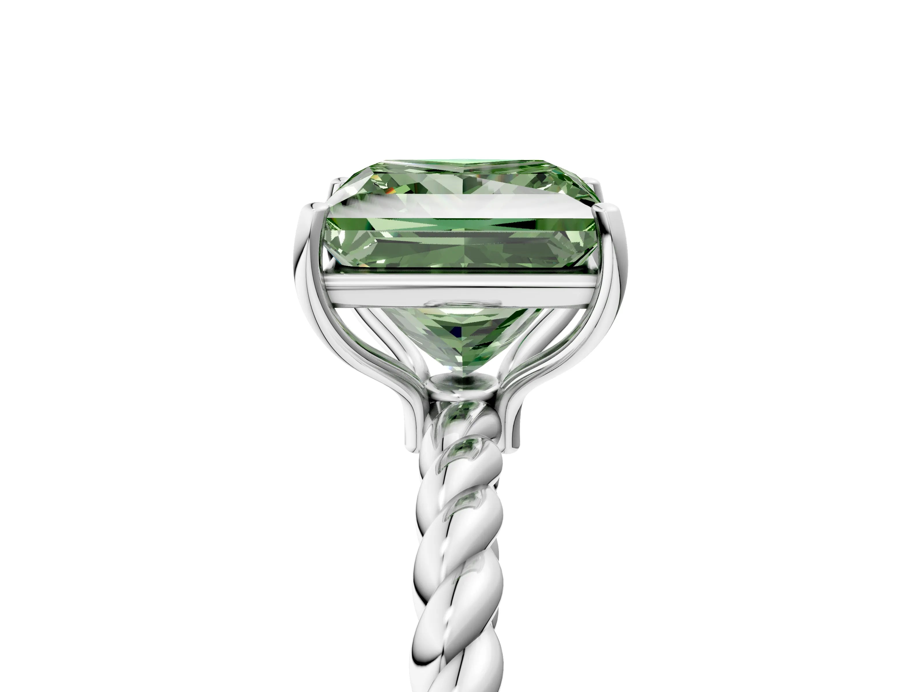 White gold Fancy Green Princess Cut Solitaire Twisted Band 4-Prong Ring_29