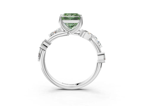 White gold Fancy Green Princess Cut Solitaire Twisted Band Marquise Accent Prong Setting Ring_3