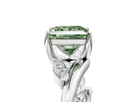 White gold Fancy Green Princess Cut Solitaire Twisted Band Marquise Accent Prong Setting Ring_5