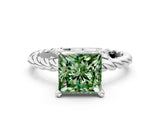 White gold Fancy Green Princess  Cut Solitaire Twisted Band with Four-Prong Setting_29
