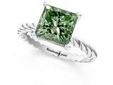 White gold Fancy Green Princess  Cut Solitaire Twisted Band with Four-Prong Setting_30