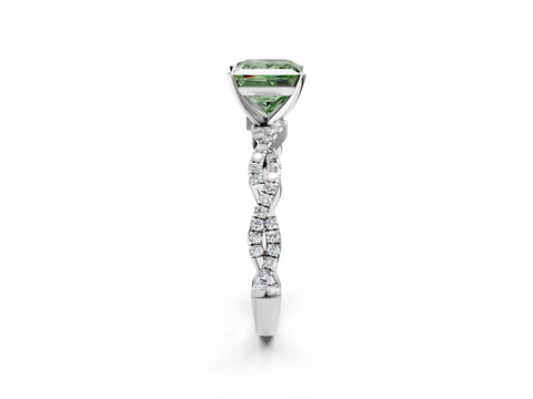 White gold Fancy Green Princess Cut Solitaire Twisted Pave Band with Four-Prong Setting_11