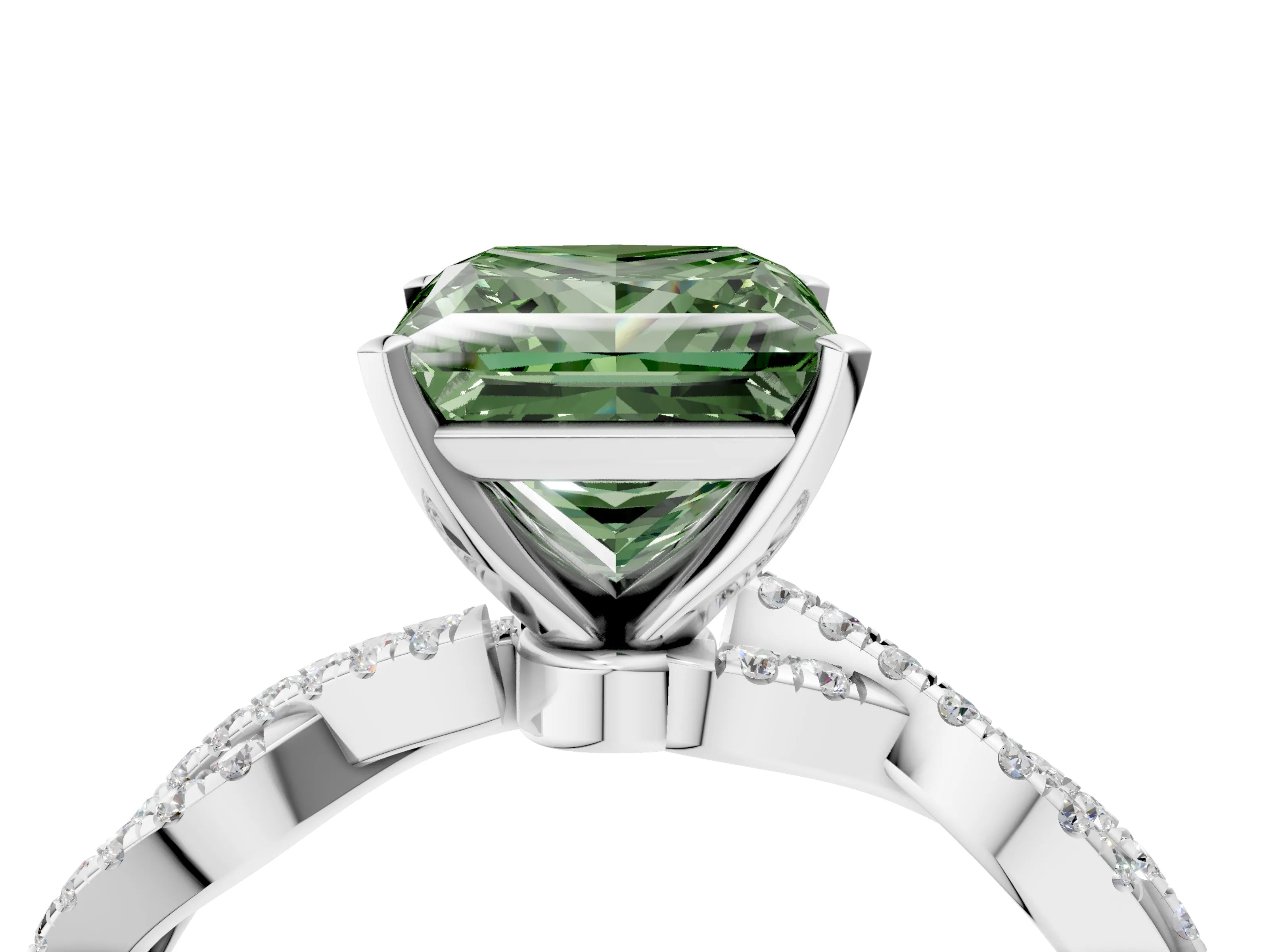 White gold Fancy Green Princess Cut Solitaire Twisted Pave Band with Four-Prong Setting_13
