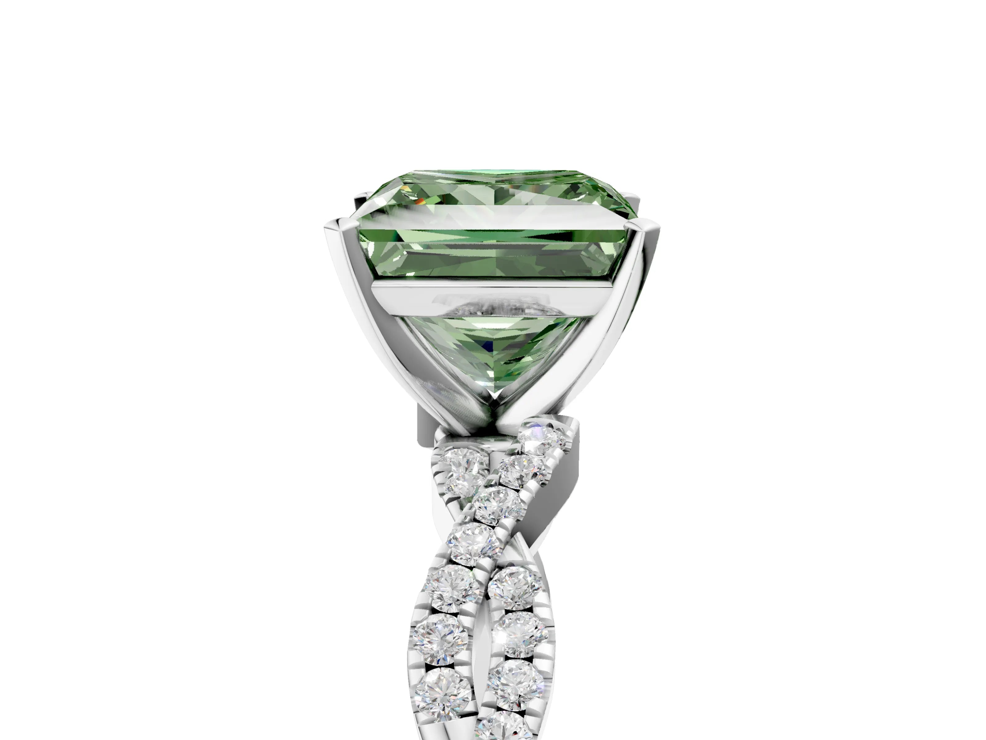 White gold Fancy Green Princess Cut Solitaire Twisted Pave Band with Four-Prong Setting_14