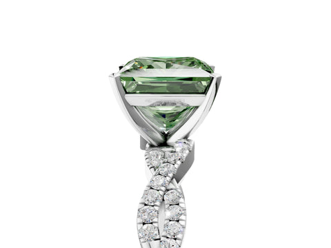 White gold Fancy Green Princess Cut Solitaire Twisted Pave Band with Four-Prong Setting_14