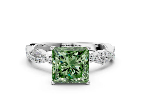 White gold Fancy Green Princess Cut Solitaire Twisted Pave Band with Four-Prong Setting_24