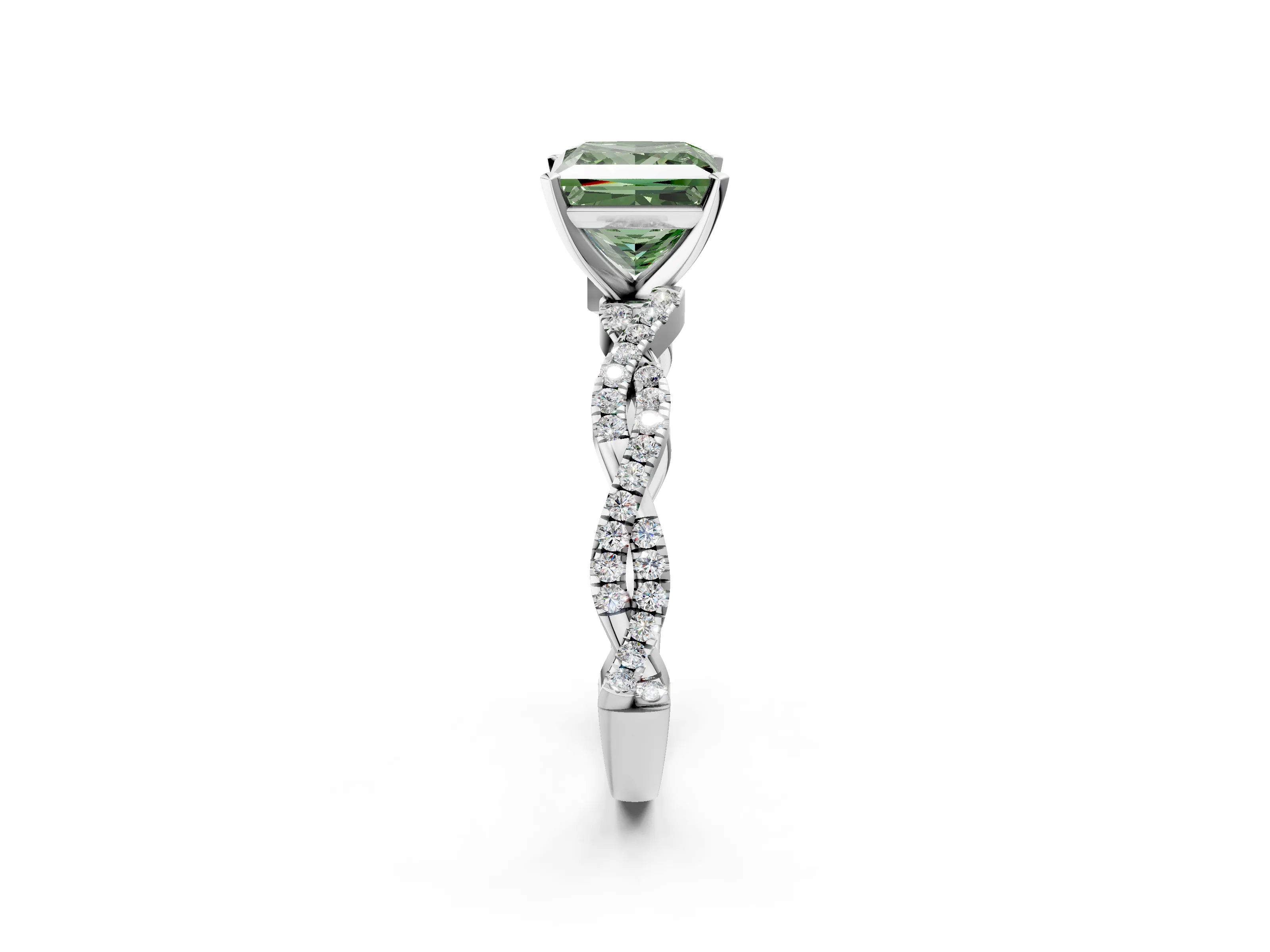White gold Fancy Green Princess Cut Solitaire Twisted Pave Band with Four-Prong Setting_29