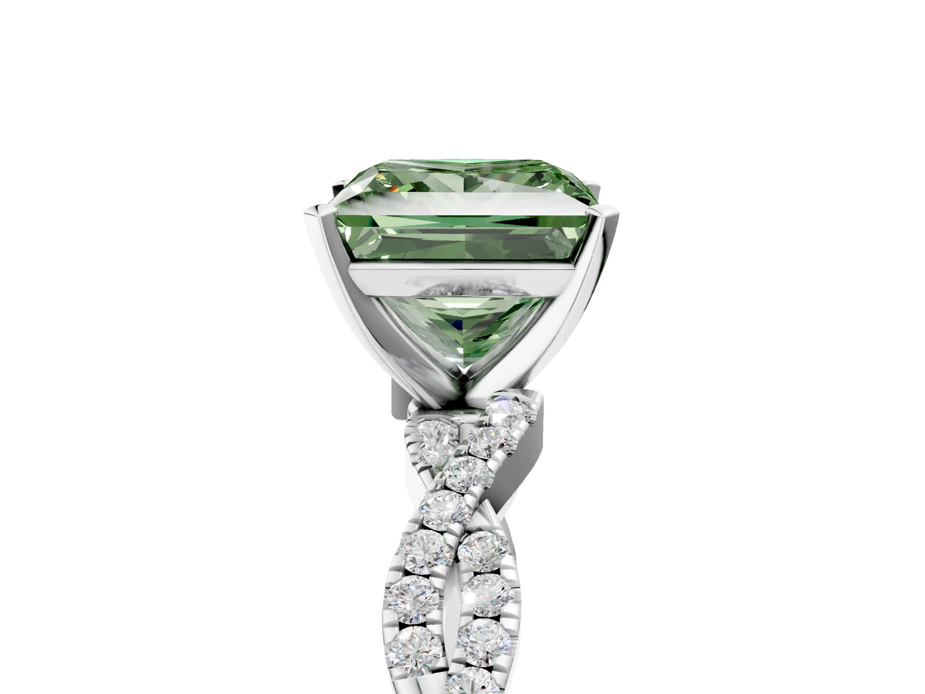 White gold Fancy Green Princess Cut Solitaire Twisted Pave Band with Four-Prong Setting_32