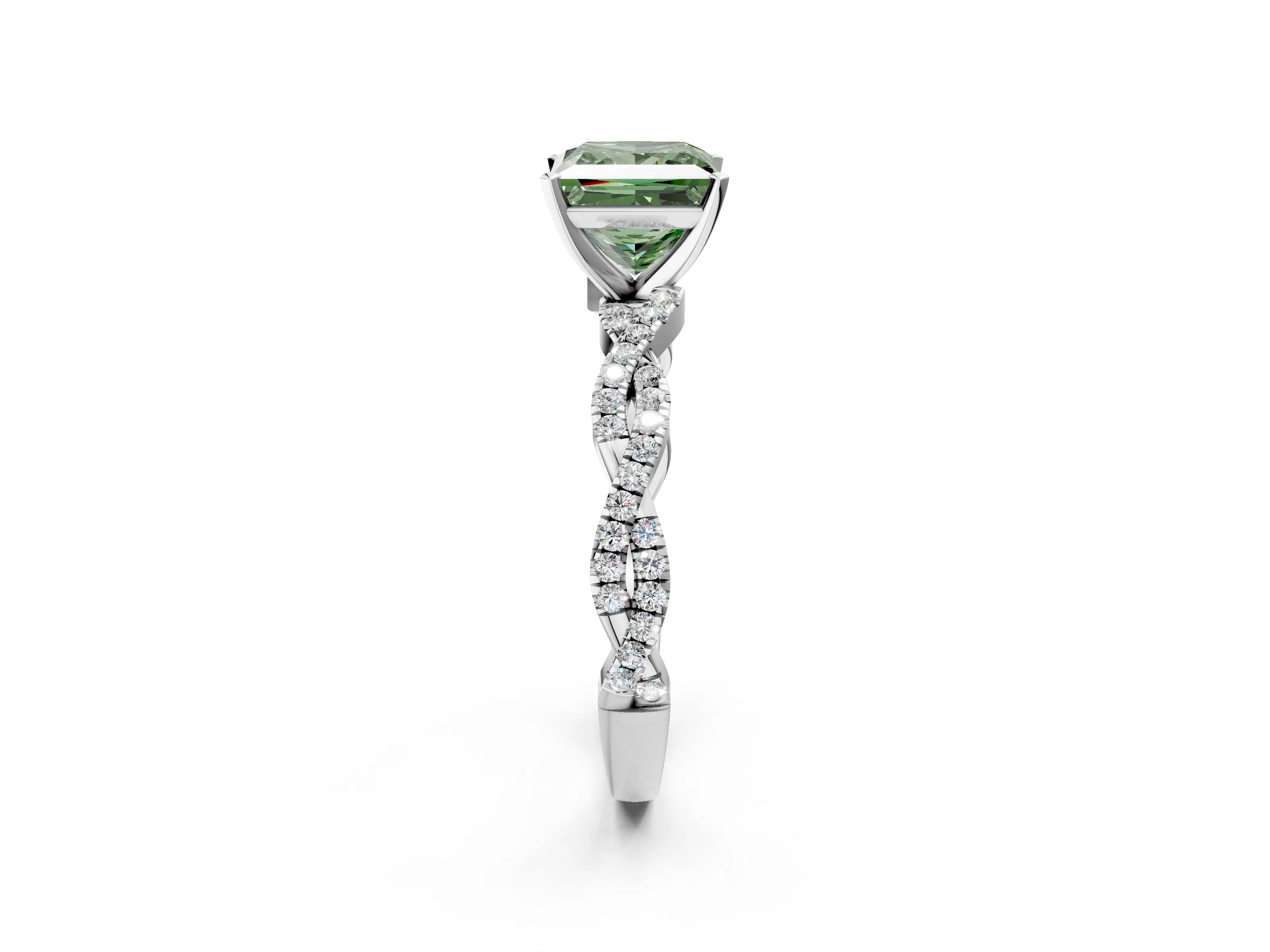 White gold Fancy Green Princess Cut Solitaire Twisted Pave Band with Four-Prong Setting_35