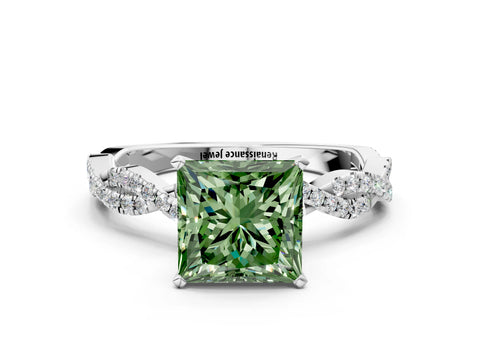 White gold Fancy Green Princess Cut Solitaire Twisted Pave Band with Four-Prong Setting_36