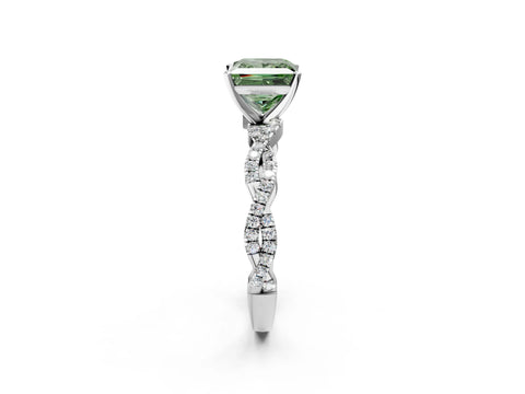 White gold Fancy Green Princess Cut Solitaire Twisted Pave Band with Four-Prong Setting_38