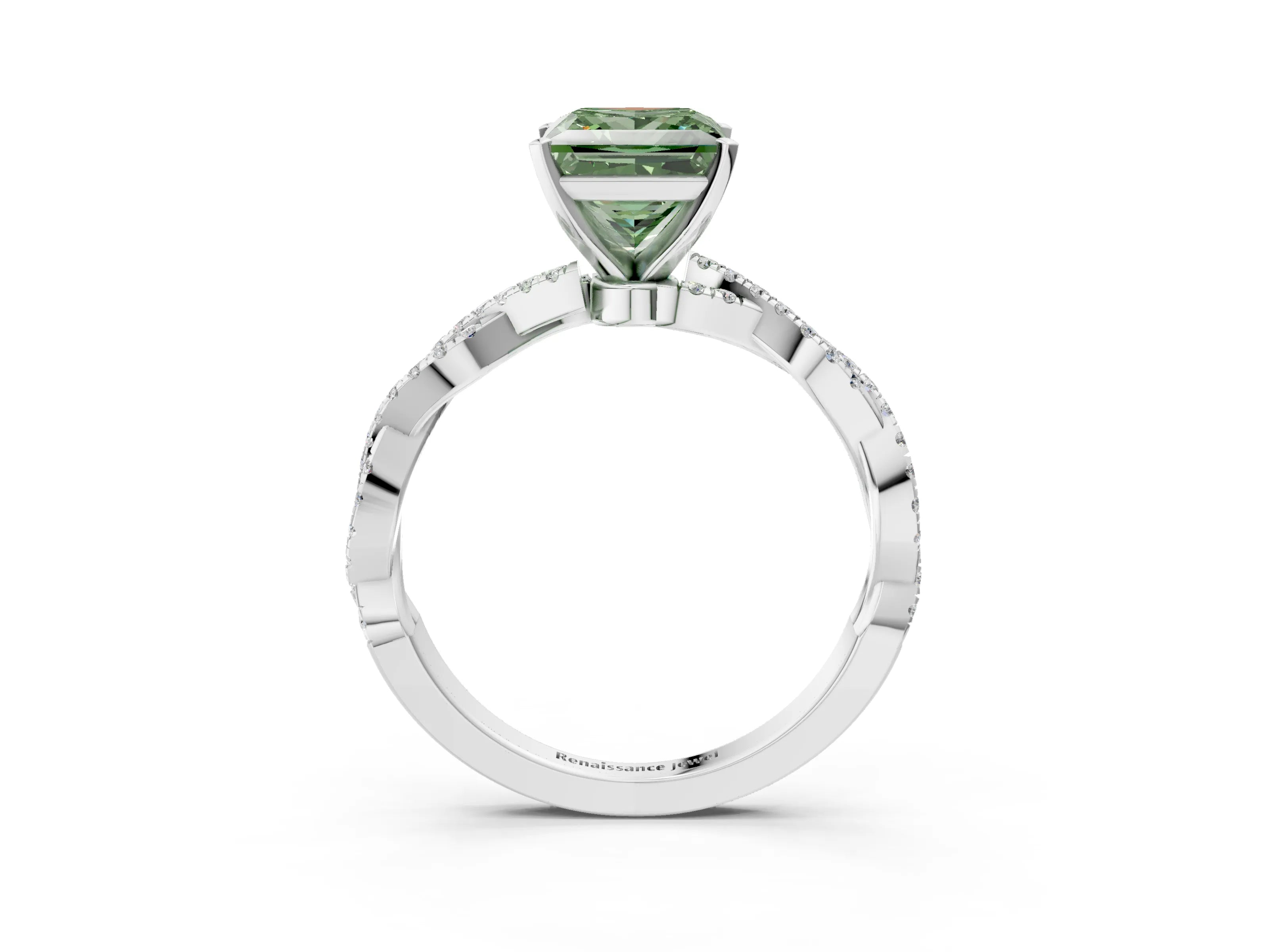 White gold Fancy Green Princess Cut Solitaire Twisted Pave Band with Four-Prong Setting_39