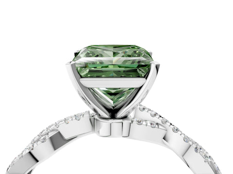 White gold Fancy Green Princess Cut Solitaire Twisted Pave Band with Four-Prong Setting_40