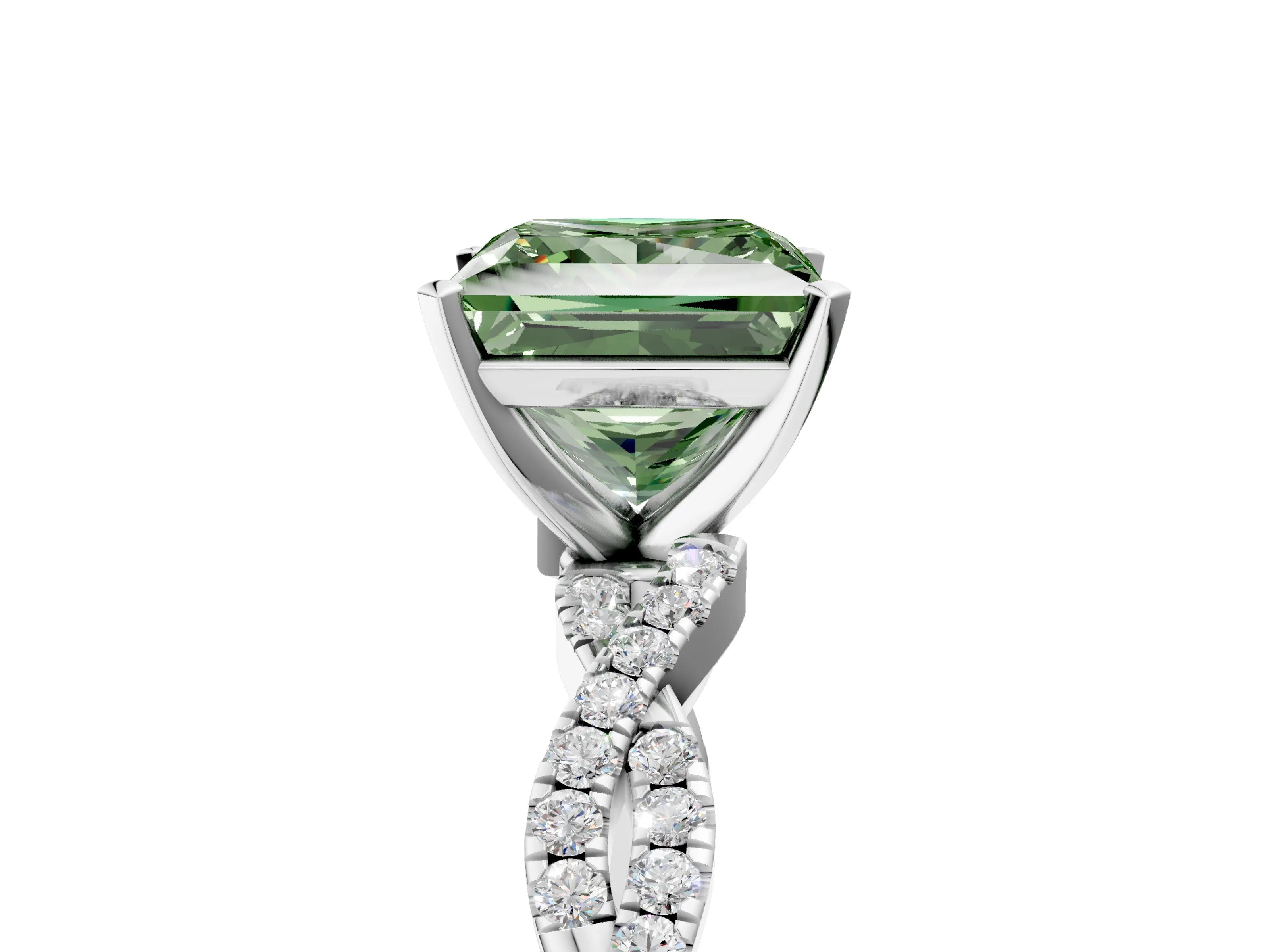 White gold Fancy Green Princess Cut Solitaire Twisted Pave Band with Four-Prong Setting_41