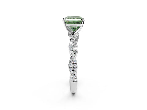 White gold Fancy Green Princess Cut Solitaire Twisted Pave Band with Four-Prong Setting_5