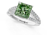 White gold Fancy Green Princess  Cut Split Shank Pave Diamond Engagement Ring with Four-Prong Setting_1