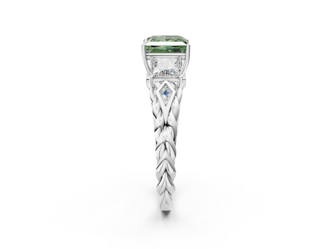 White gold Fancy Green Princess  Cut Three-Stone Braided Band Ring with Four-Prong Setting_19