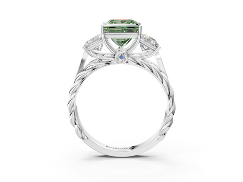 White gold Fancy Green Princess  Cut Three-Stone Braided Band Ring with Four-Prong Setting_20