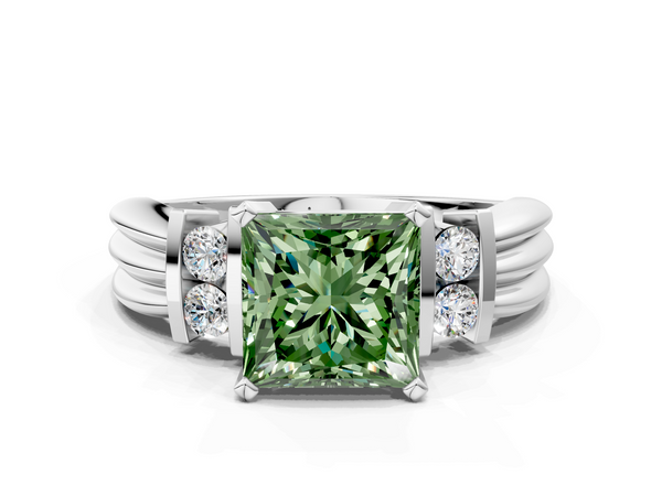 Platinum Princess Cut Grooved Band Engagement Ring Setting for Fancy Green Center