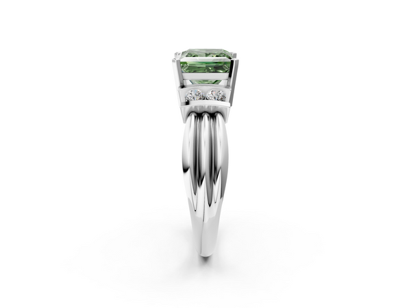 Platinum Princess Cut Grooved Band Engagement Ring Setting for Fancy Green Center