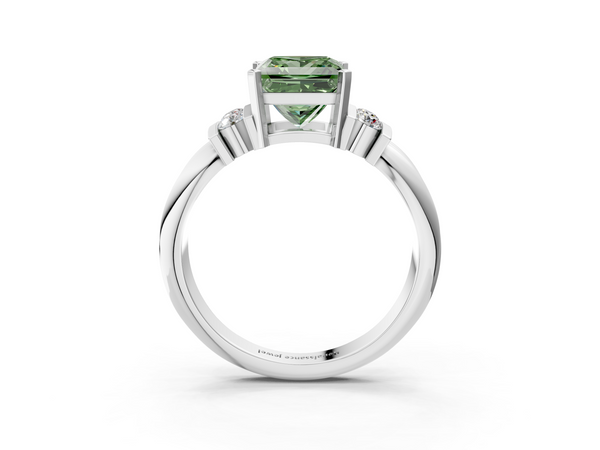 Platinum Princess Cut Grooved Band Engagement Ring Setting for Fancy Green Center