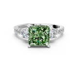 White gold Fancy Green Princess  Cut Three-Stone Diamond Pavé Band with Prong Setting