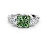 White gold Fancy Green Princess  Cut Three-Stone Diamond Pave Band with Prong Setting_17