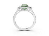 White gold Fancy Green Princess  Cut Three-Stone Diamond Pave Band with Prong Setting_20