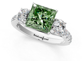 White gold Fancy Green Princess  Cut Three-Stone Diamond Pave Band with Prong Setting_23