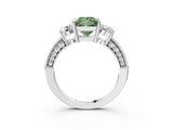 White gold Fancy Green Princess Cut Three-Stone Diamond Ring with Pavé Band and Four-Prong Setting_15