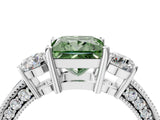 White gold Fancy Green Princess Cut Three-Stone Diamond Ring with Pavé Band and Four-Prong Setting_16