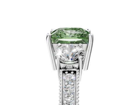 White gold Fancy Green Princess Cut Three-Stone Diamond Ring with Pavé Band and Four-Prong Setting_17