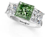 White gold Fancy Green Princess Cut Three-Stone Diamond Ring with Prong Setting on a Classic Band_17
