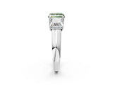 White gold Fancy Green Princess Cut Three-Stone Diamond Ring with Prong Setting on a Classic Band_26