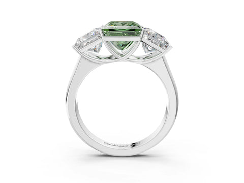 White gold Fancy Green Princess Cut Three-Stone Diamond Ring with Prong Setting on a Classic Band_3