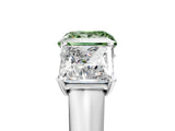 White gold Fancy Green Princess Cut Three-Stone Diamond Ring with Prong Setting on a Classic Band_45