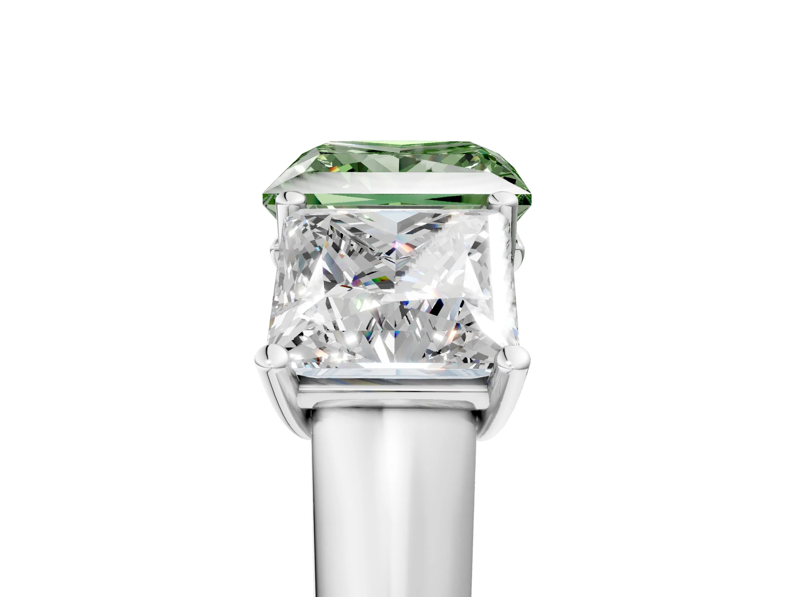 White gold Fancy Green Princess Cut Three-Stone Diamond Ring with Prong Setting on a Classic Band_5