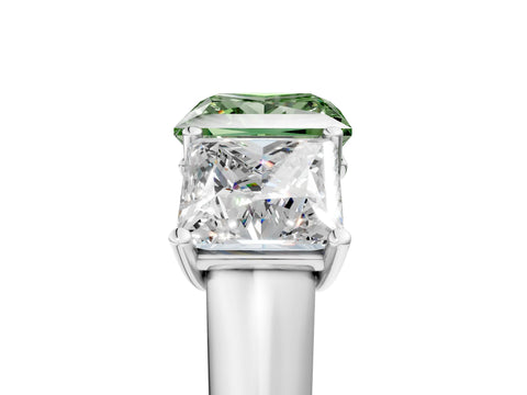 White gold Fancy Green Princess Cut Three-Stone Diamond Ring with Prong Setting on a Classic Band_5